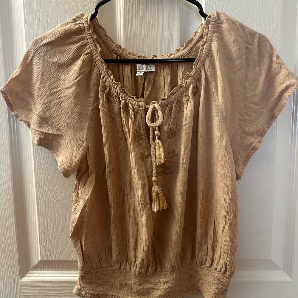 Women's Tan Embroidered Top